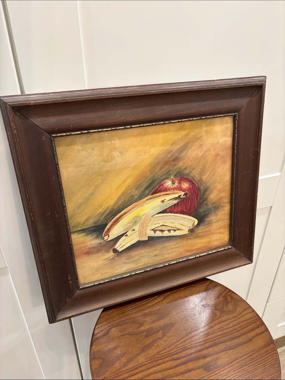 Dated 1916 Still Life Fruit Art Print in Brown Frame - Red and Yellow